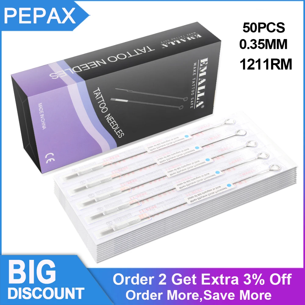 

50PCS 1211RM Tattoo Needles 0.35mm Disposable Sterile Standard Blue Dot Round Magnum Assorted Sterilized Tattoo Needles Supplies