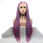Sylvia фиолетовый розовый смешанные косы Синтетические Кружева передние парики длинные термостойкие волокна волос для женщин