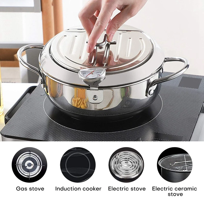 

Tempura Deep Fryer, Stainless Steel Deep Frying Pan, Temperature Control Chicken Pot Kitchen Cooking Tool