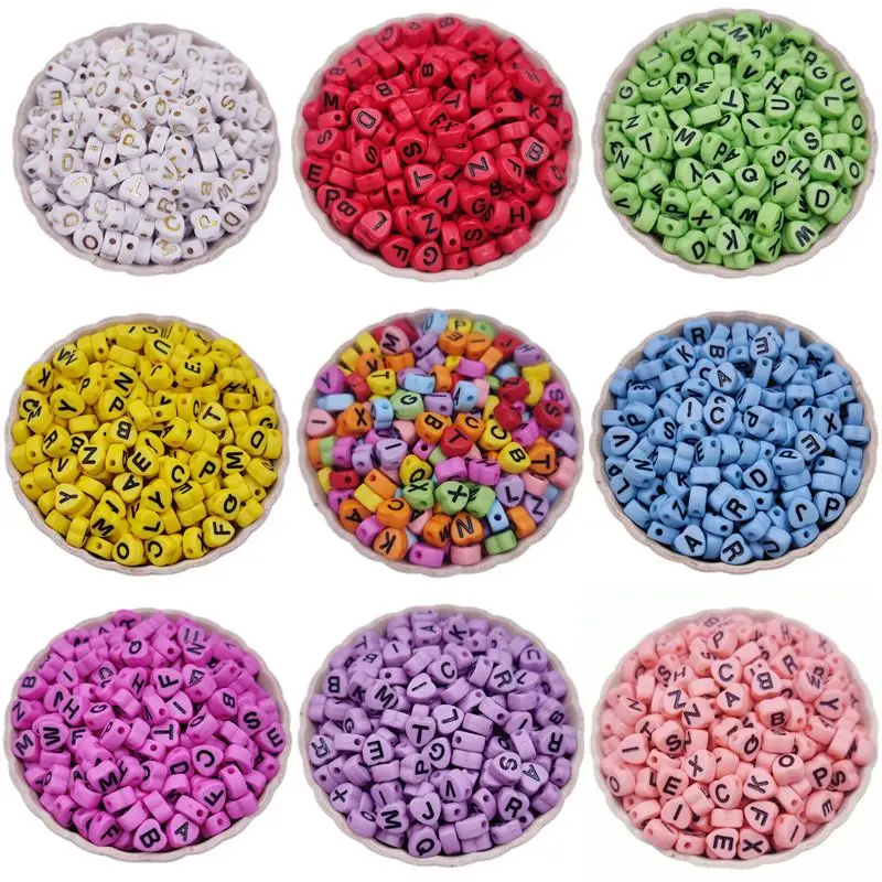 

4*7mm Colorful Acrylic Bead Mixed Black Letter Heart Flat Alphabet Loose Spacer For Jewelry Making Diy Bracelet Necklace