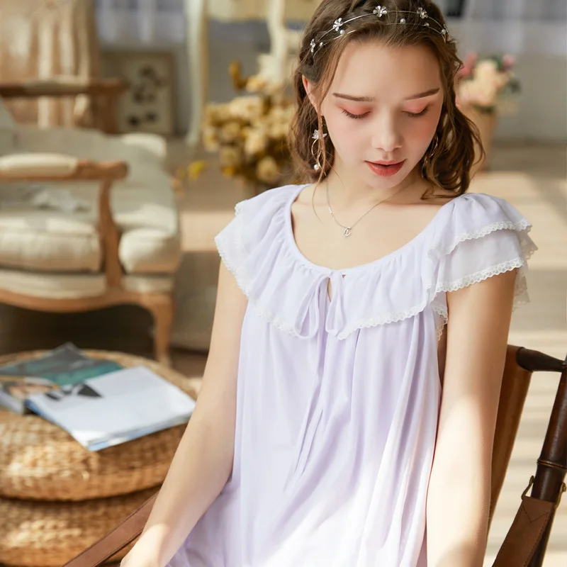 

Biiggxx Short Sleeve Nightdress Women's Summerdale Sweet Princess Style Long nightgow Loose and Large Home Clothes Free Shipping