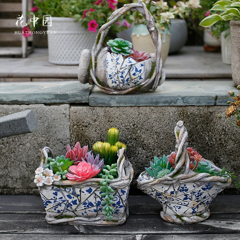

Green Plant Flowers Pot Garden Ornament American Style Flower Basket Succulents Plants Bloempotten Farmhouse Home Decor