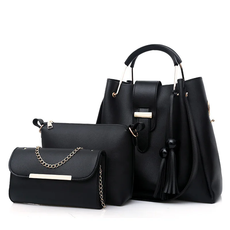 

2019 New 3Pcs/Set Women Basic Fashion Simple Delicate Bag's Outfits PU handbag Big Capacity Style Bag One-Shoulder Hand Char