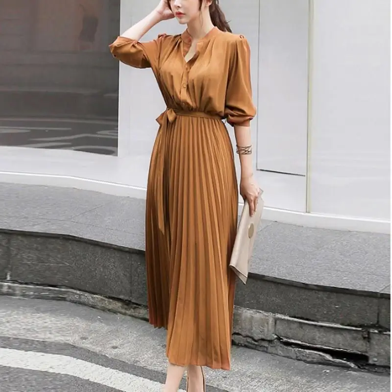 Женское плиссированное платье с длинным рукавом повседневное сексуальное