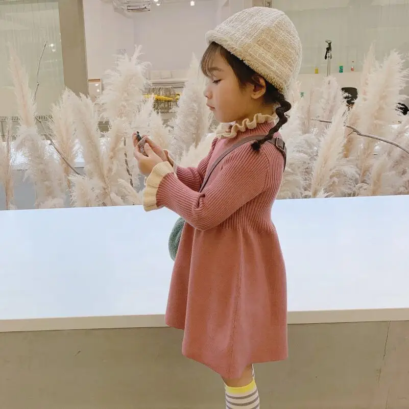 2020 Новый осень-зима платье принцессы для девочек вязать с высоким плотно