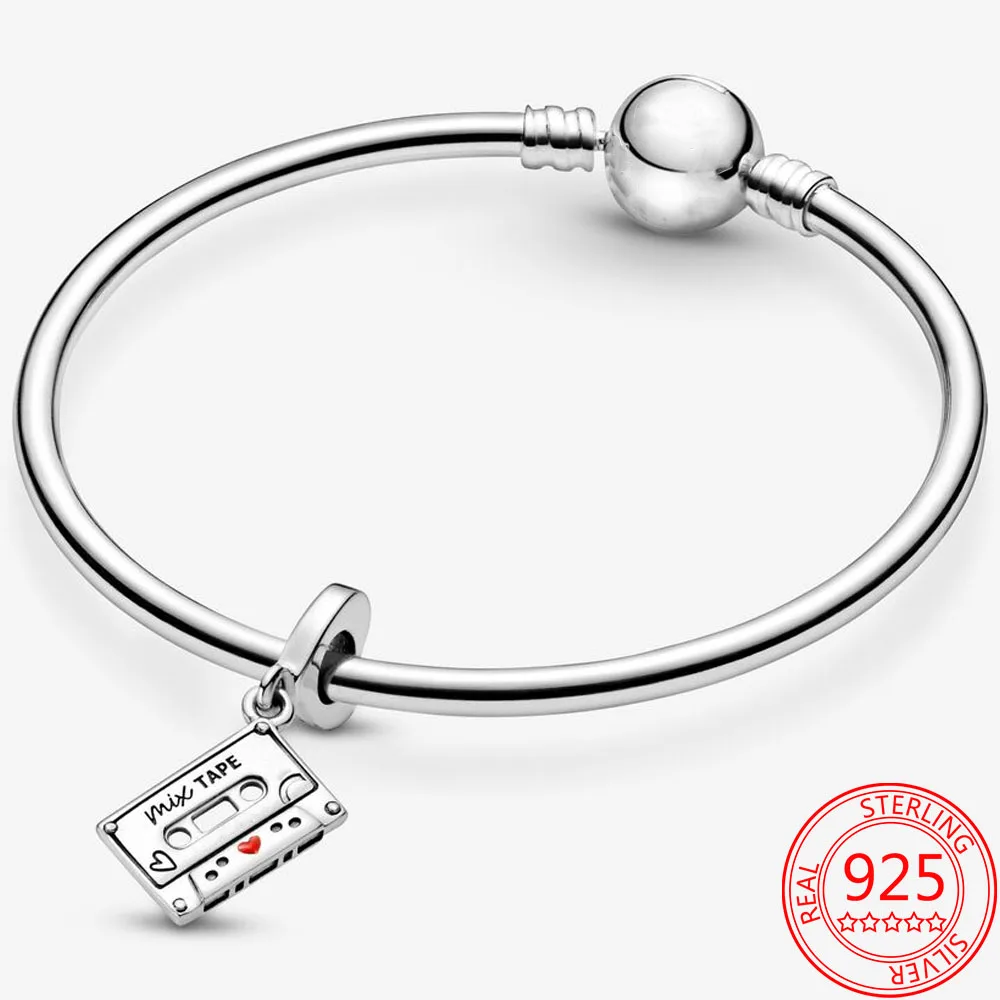 

Colgante de Cassette nostlgico de esmalte rojo , abalorio compatible con pulsera Pandora, accesorios de joye