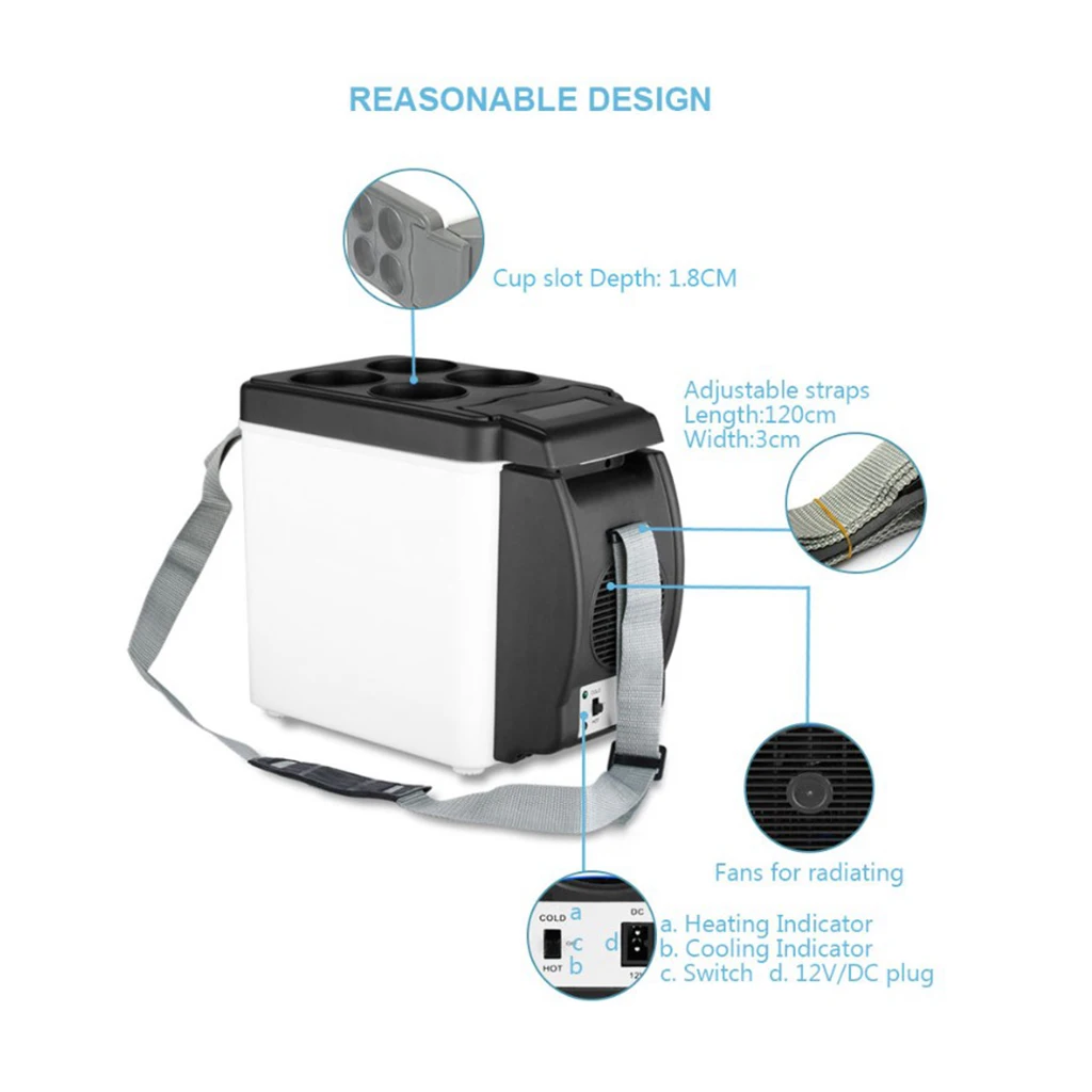 

Mini Portable Compact Personal Fridge, Cools & Heats, 6 Liter Capacity, Chills 9 12oz cans, 100% Freon-Free & Eco Friendly