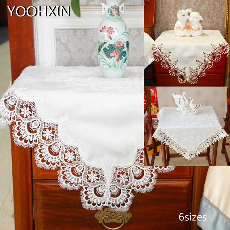 

Luxury Lace satin Embroidered table cover cloth towel Christmas flower wedding party tablecloth placemat home decor