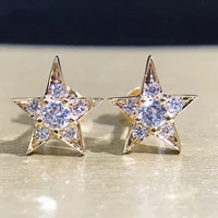 2021 new fashionable five pointed star womens stud earrings golden silver zircon rhinestones womens wedding gift jewelry