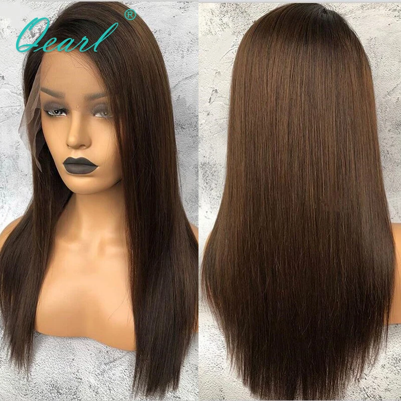 Парики из натуральных волос Омбре коричневого цвета с кружевом спереди