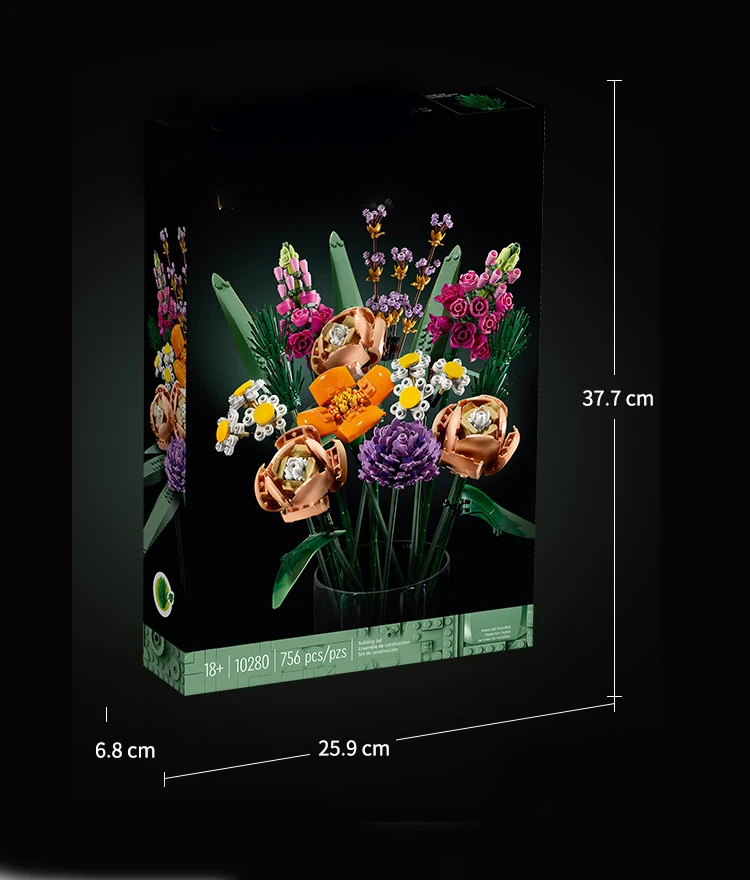 

Creator with bouquets of building flower assembled wood blocks small particles educational plug assembled creative valentine