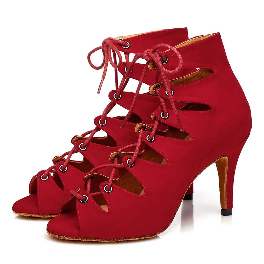 Professional Women's High Heels For Dancing Latin Dance Sandals Ballroom Dance Shoes Salsa Heeled Girls Red Heels