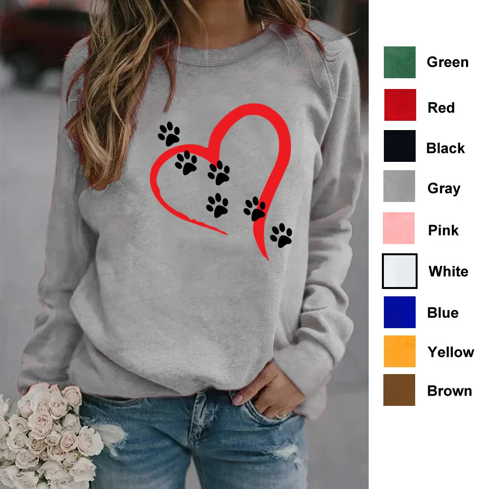 

Love cat print round neck women's blouse loose bottomed pullover jy20