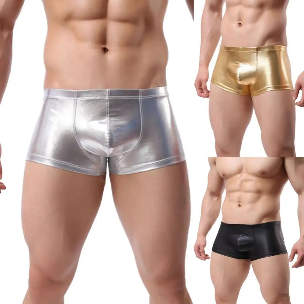 

50% Hot Sale Fashion Club Men Patent Leather Boxers U Convex Underwear Underpants Shorts оѬ мђжские