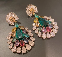elegant color large zircon fan shaped bridal banquet earrings long luxury super flash flower women ear accessories