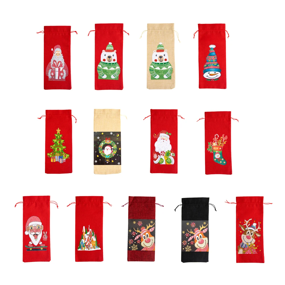 Art Ornament Gifts Table Decor Christmas Wine Bottle Covers DIY Diamond Painting Mosaic Kit Rhinestone Champagne Bags | Дом и сад