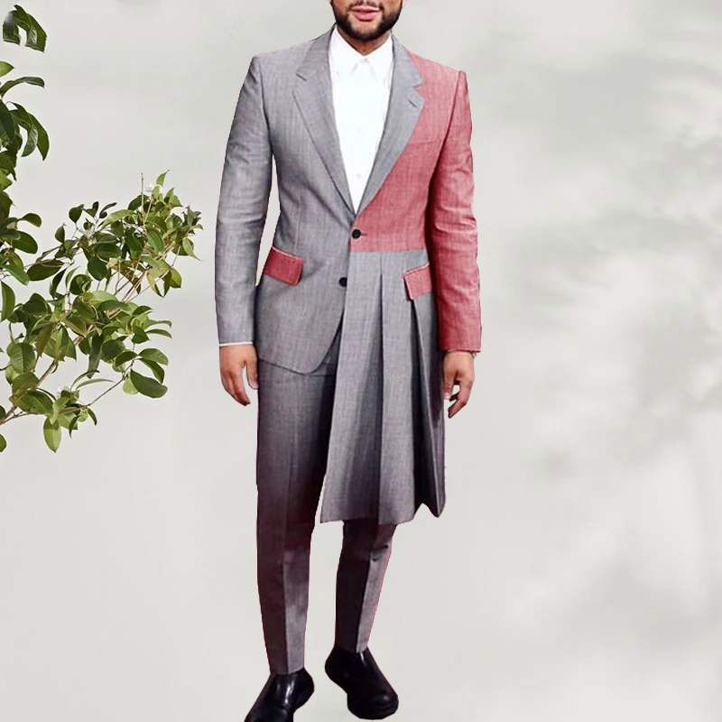 

2 Pieces 2021 Suits Men New Style Designs Patchwork Autumn Winter Slim Fit Long Wedding Dress Tuxedos Custome Homme robe de bal