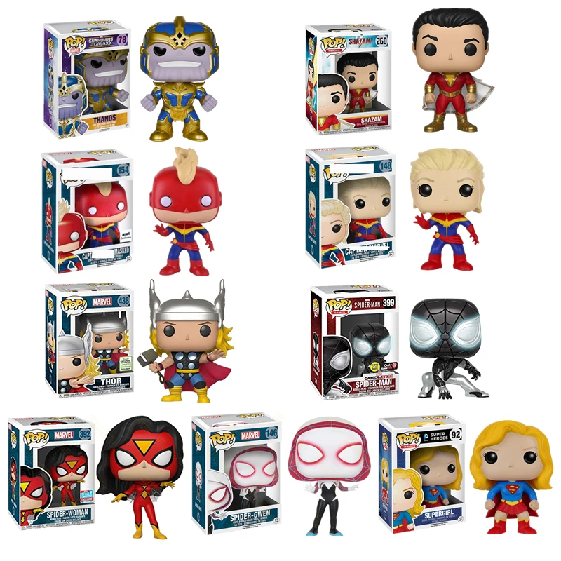 Funko Thanos Shazam Человек паук Тор Марвел Капитан Гвен фигурка игрушки виниловая