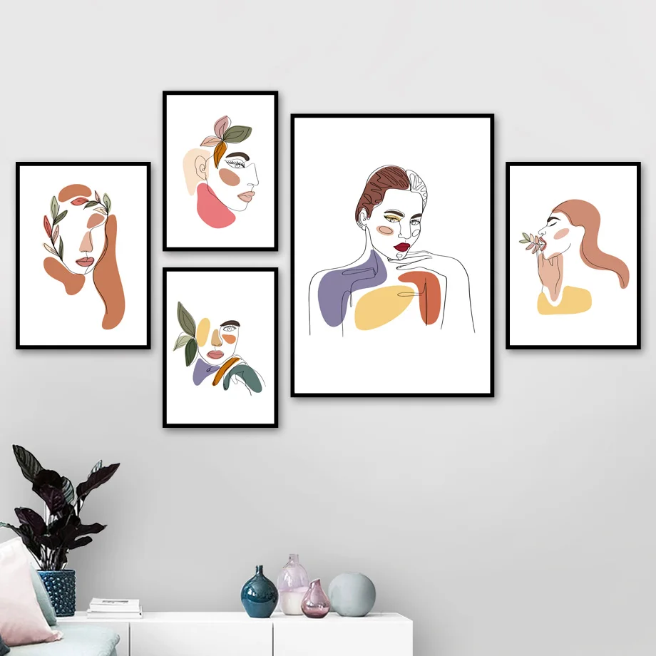 Настенная картина на холсте Абстрактная Цветочная девушка лицо скандинавские