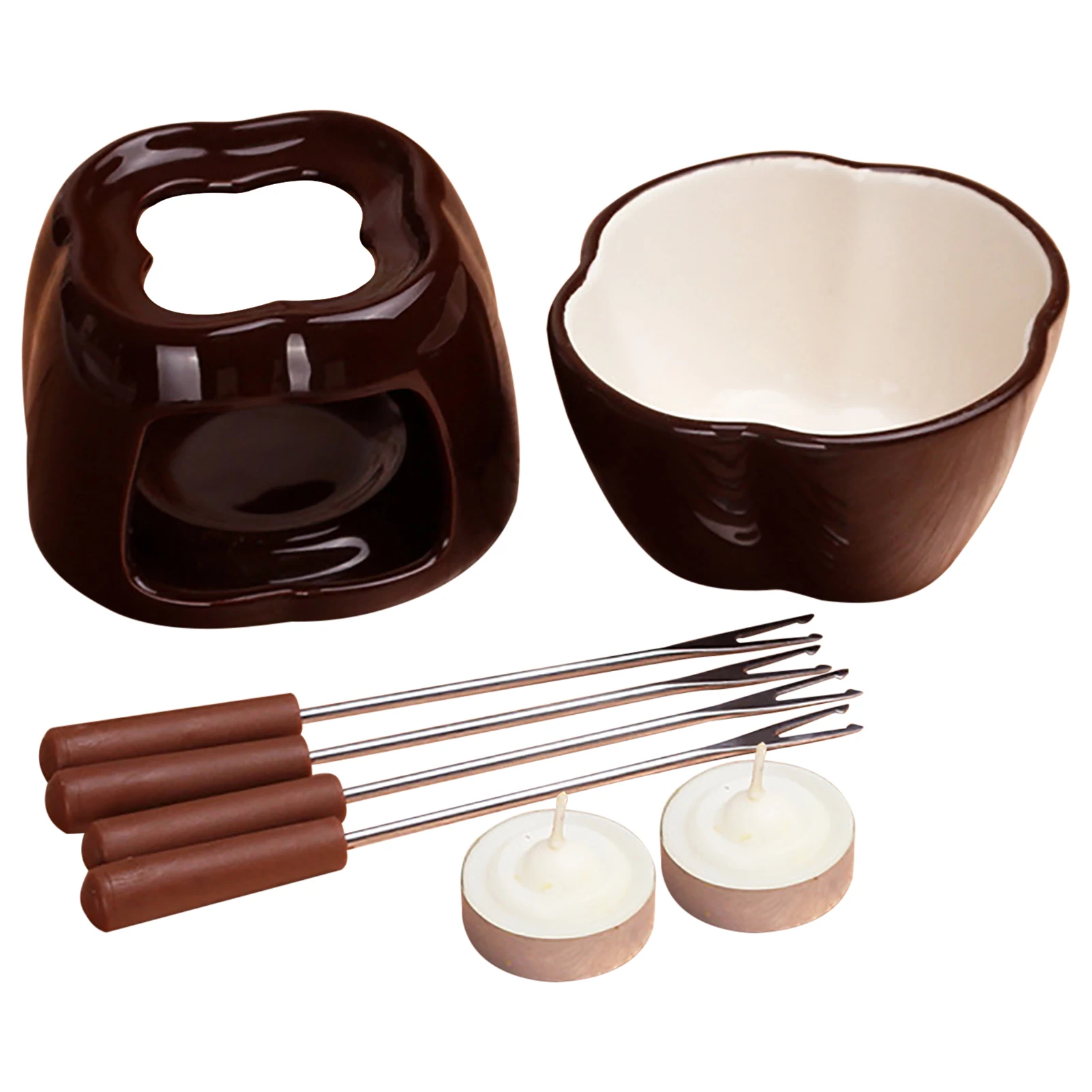 

Ceramic Fondue Set Chocolate Ice Cream Cheese Pot With Tealight Candles Cooking DIY Tools Tableware Double Kitchen Accessories