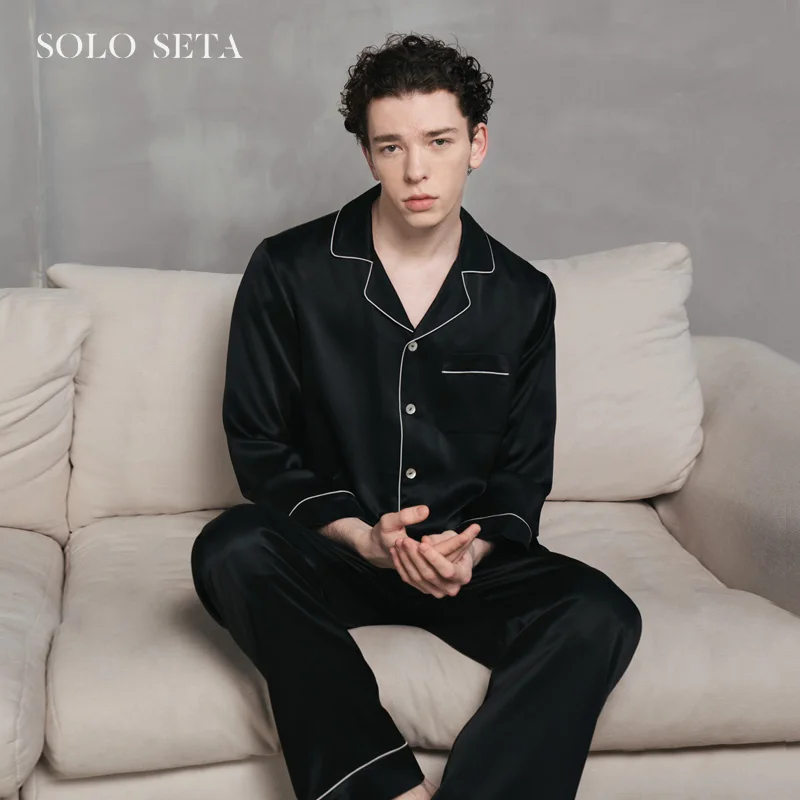

★Soloseta 22 mm heavy silk men's pajamas suit mulberry silk home clothes loose and comfortable temperament
