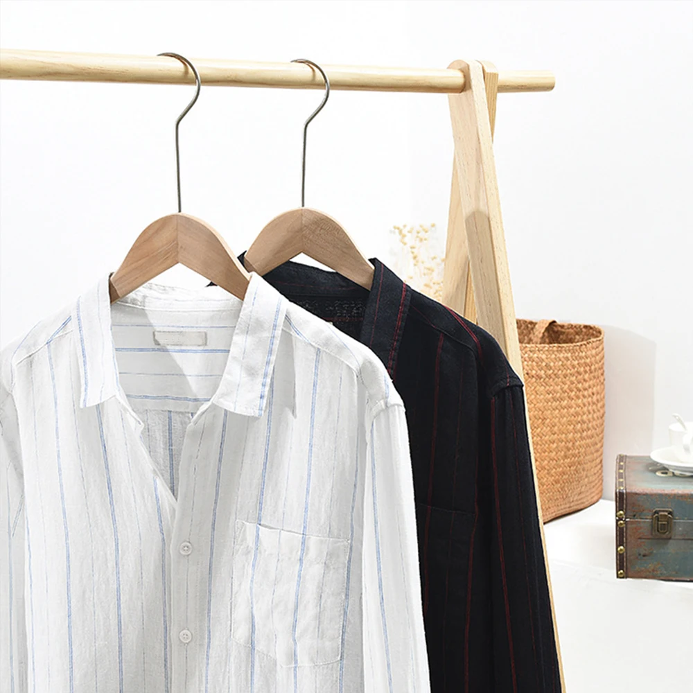 Men Spring Summer Fashion Japan Style Striped Cotton Linen Shirt Male Casual Long Sleeve White Shirt Cloth