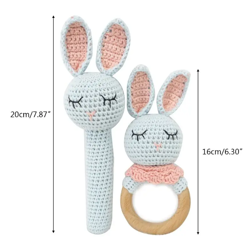 

2Pcs/Set Baby Wood Teether Ring DIY Crochet Bunny Chew Teething Nursing Soother