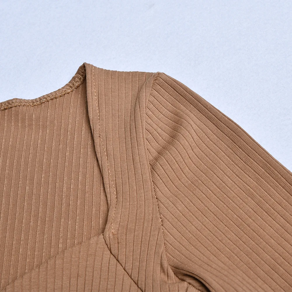 

Women Sexy Bodycon Knitted Bodysuit Long Sleeve V-Neck Sheath Open Crotch 2020 Basic White Black Green Overalls Women Body Top