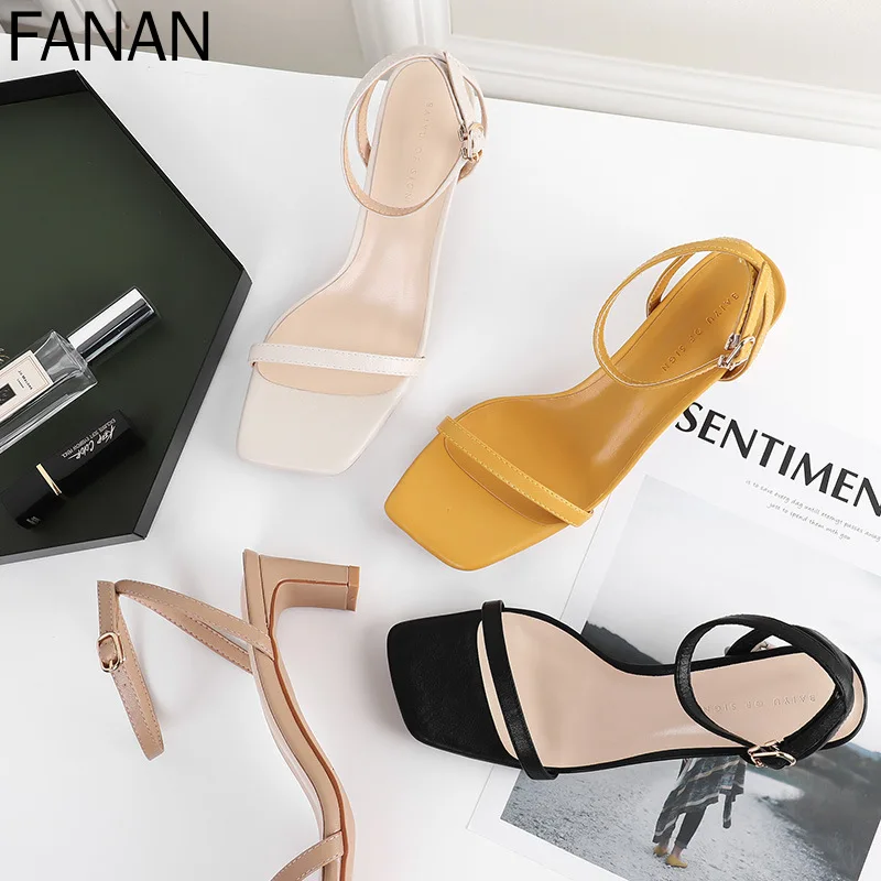 

2021 Summer Sandals Shoes Ankle Strap Sandal Women Wedding Pumps Woman Square High Heels Sexy Career Casual Party Office Ladies