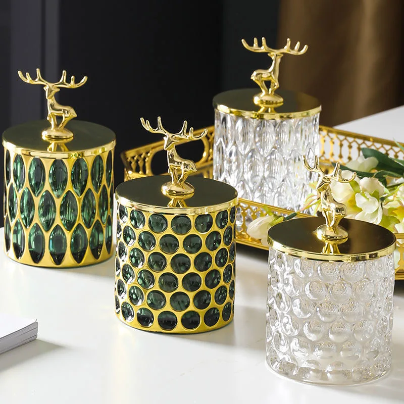 

European Elk Glass Storage Jar With Cover Canned Cotton Swab Sugar Cans Diamond Candy Box Christmas Gift Table Decoration