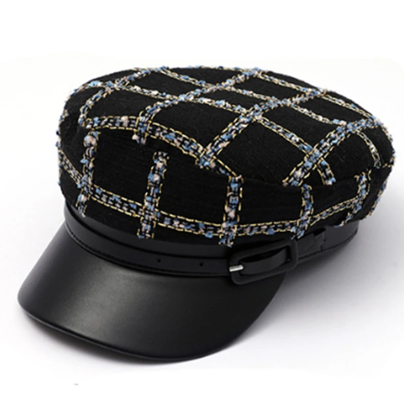 Женский клетчатый берет осенне-зимняя восьмиугольная кепка шапки стильный