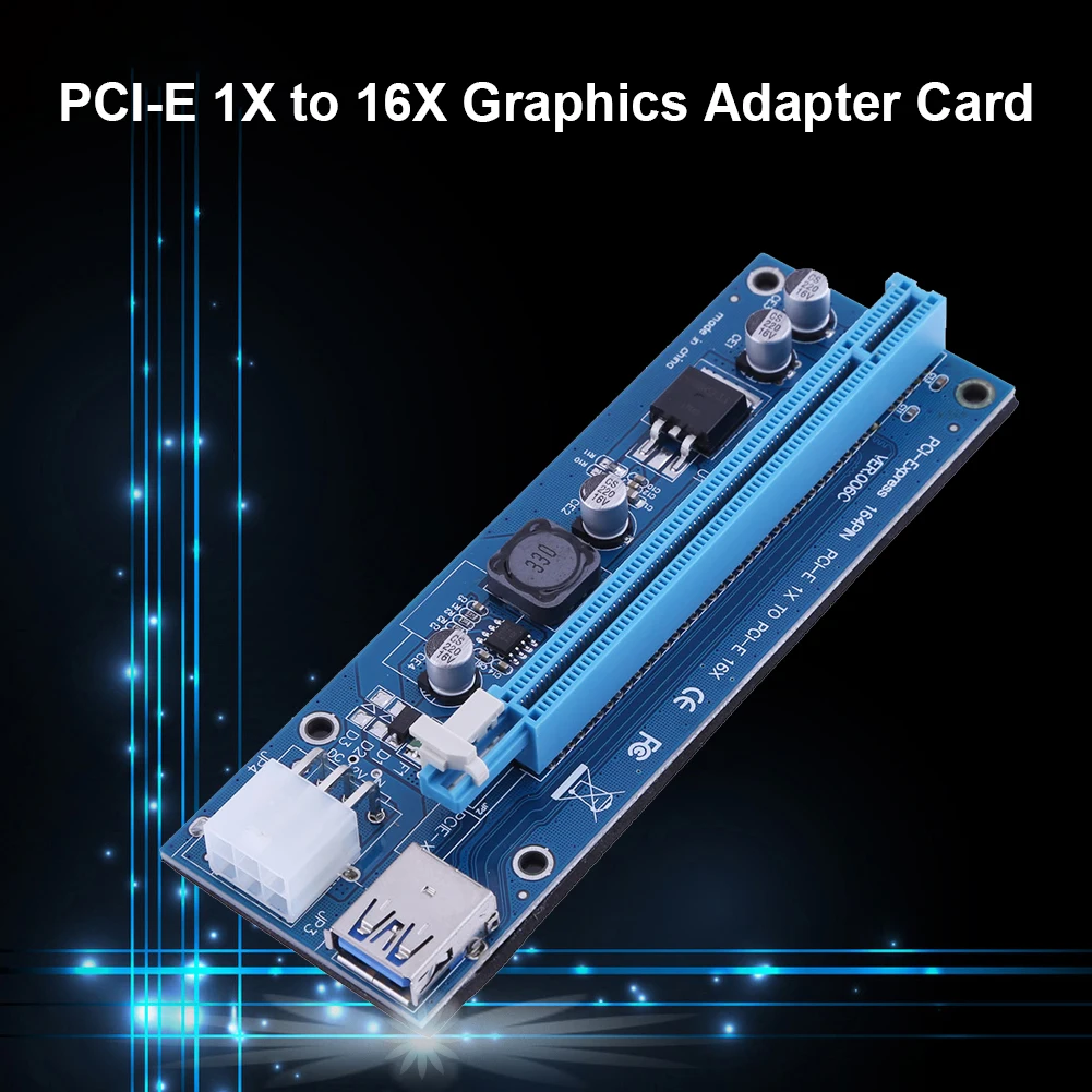Переходник 2021 Райзер для карты PCIe 16X майнинга BTC биткоинов 6-контактный порт