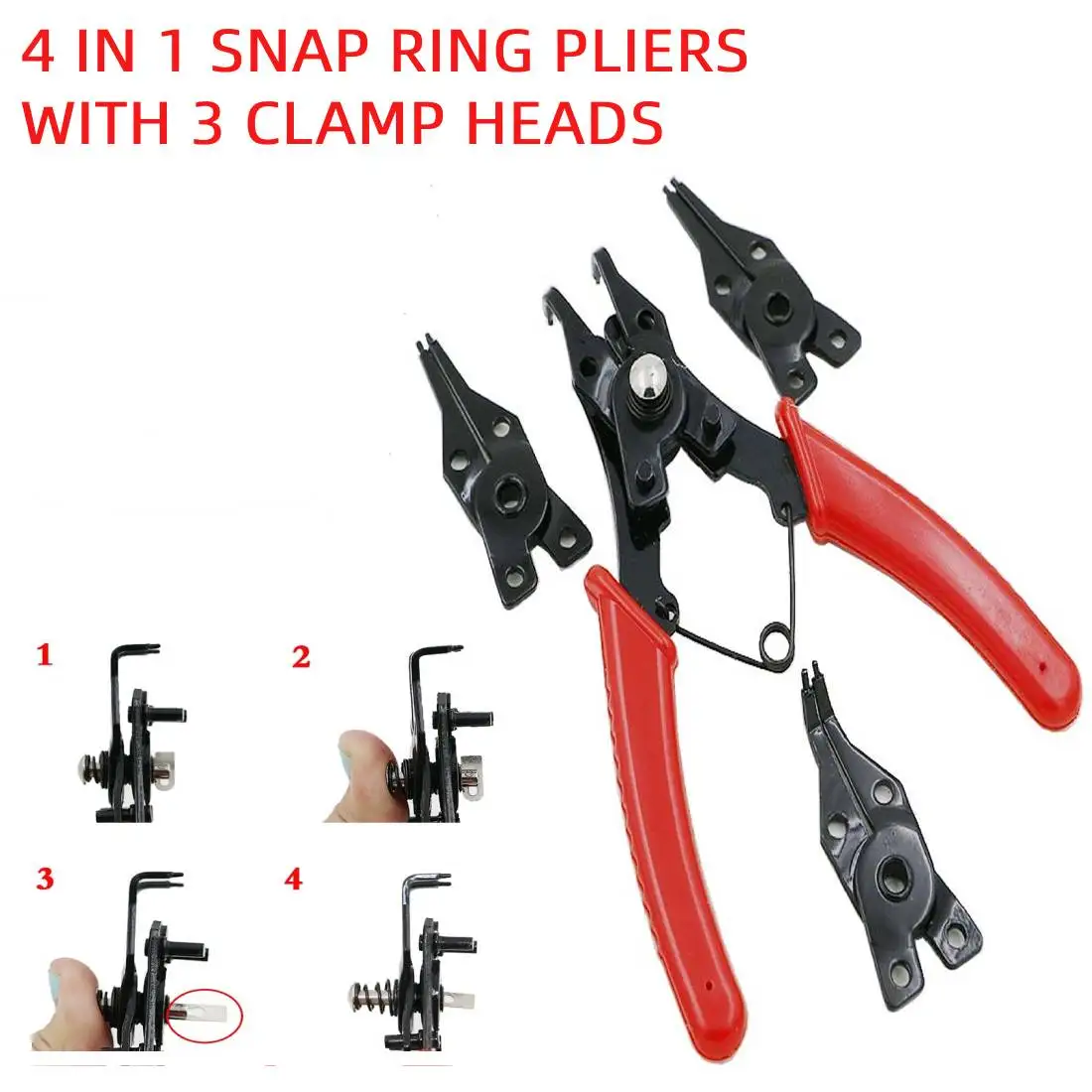 

High Carbon Steel Snap Ring Pliers Multifunction Pliers Tool Internal External Ring Remover Retaining Circlip Plier With 3 Clamp