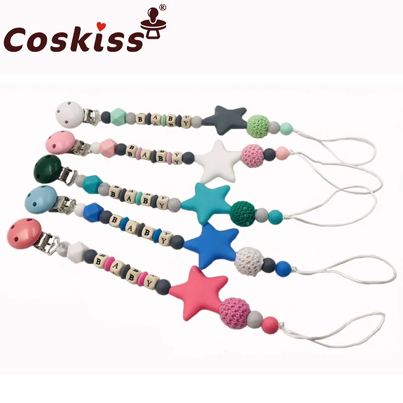

Baby Teether Pacifier Chain Organic Teether Natural Teething Grasping Toy Silicone Beads Toddler Teether Newborn DIY Baby Gift