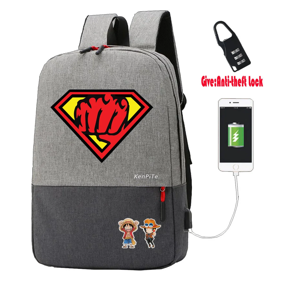 

Japan anime one punch man Backpack teenagers Anti-theft USB Charging Knapsac UNISEX Laptop bag Travel backpack student book Bags