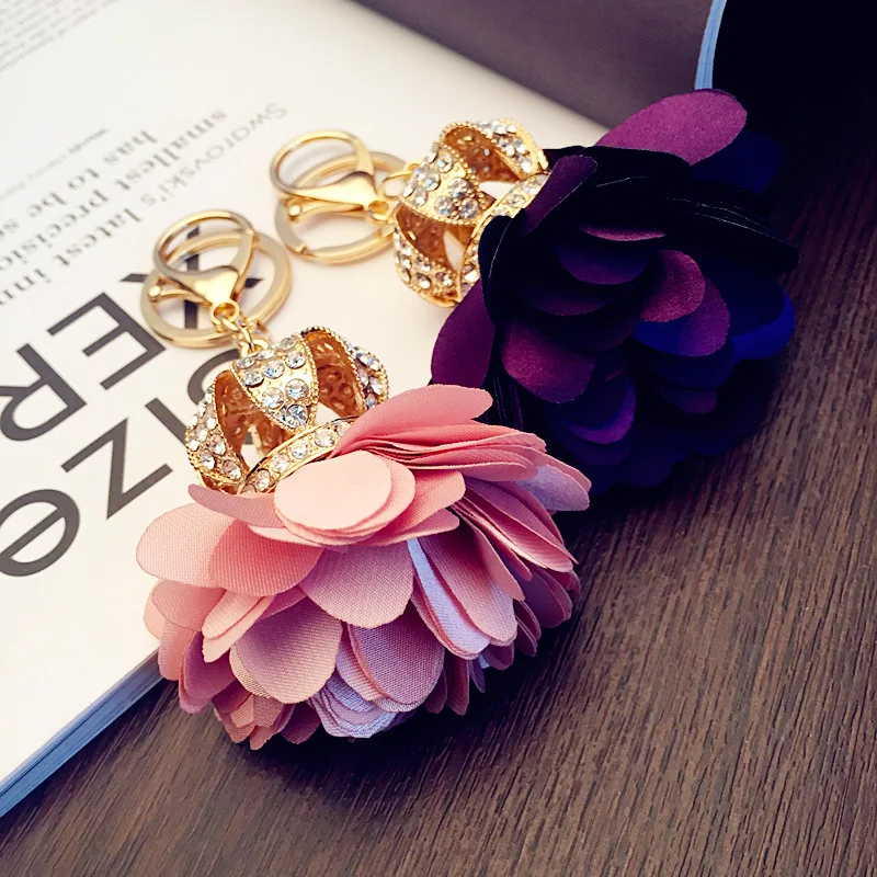 

QIAMNI Стразы Корона Лепесток брелок HandmadeFlowers женские брелоки для автомобиля сумка Шарм праздничный кулон аксессуары игрушка кукла подарок