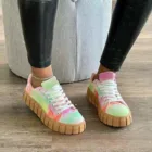 Женские кроссовки, модные разноцветные кроссовки с круглым носком, на платформе, со шнуровкой, на плоской подошве, спортивные, повседневные, для прогулок, #40, 2021
