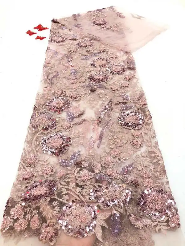 

Luxury African Sequins Fabric 2020 High Quality Bead Tube French Tulle Fabric Embroidery Lace With Sequins For Wedding Material