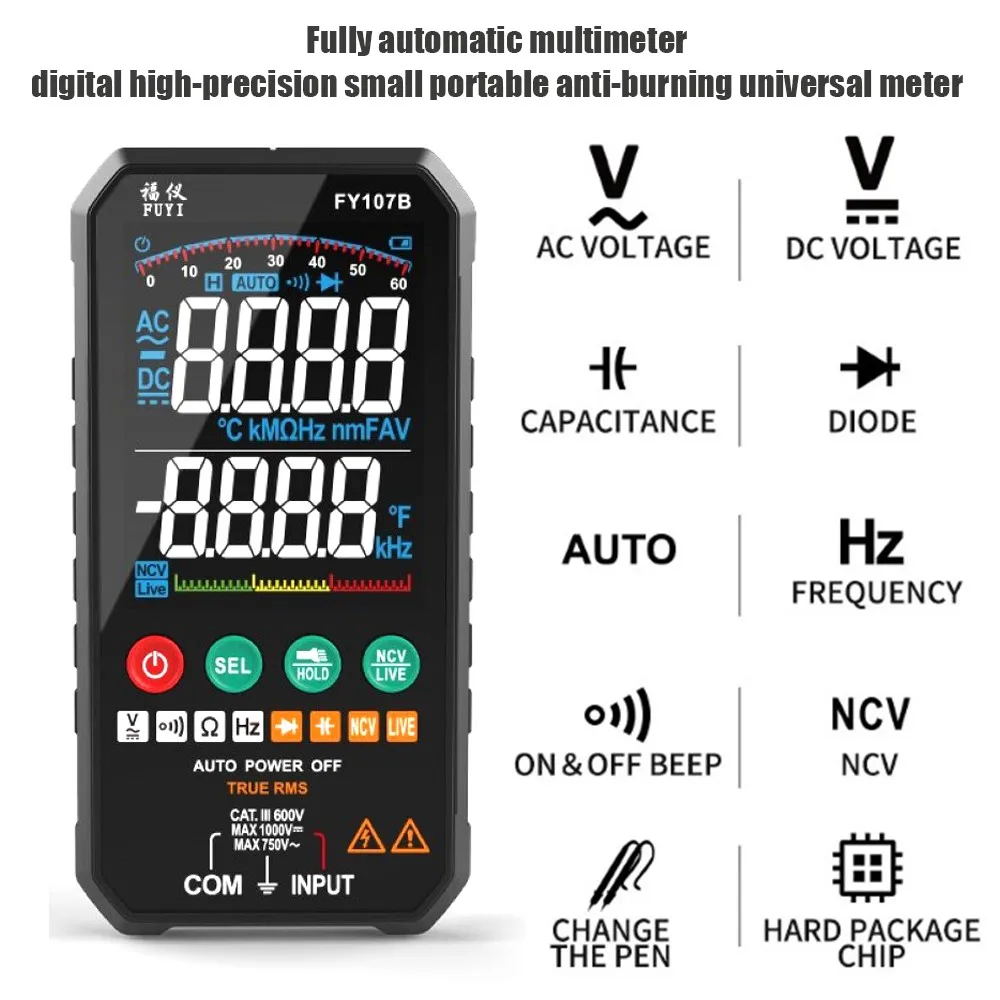 

FUYI Smart Digital Multimeter Auto Range Digital Capacitance Tester True RMS REL Ohm Hz Voltage Meter Profesional Multimeter