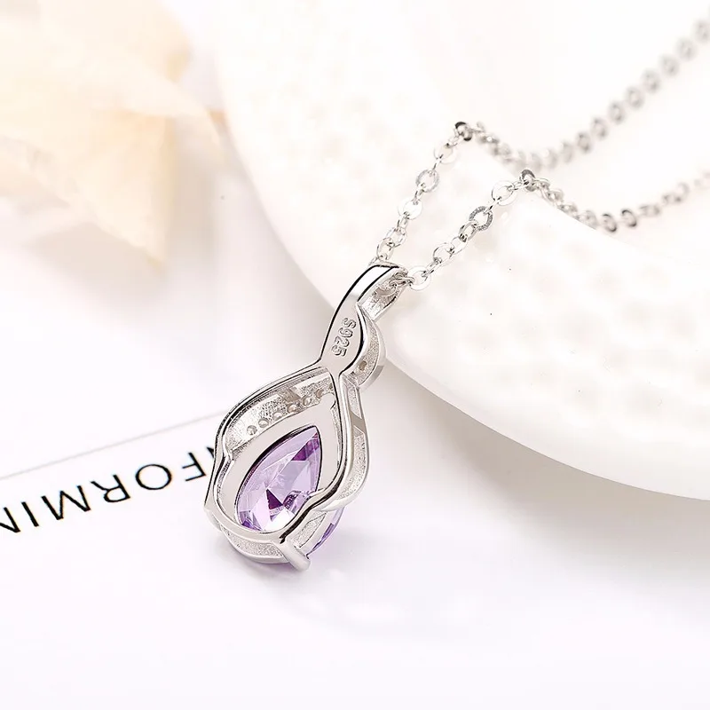 Мода фиолетовая кристальная Подвеска Шарм Дубай в форме капли ожерелье