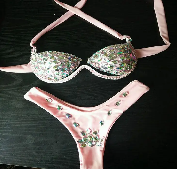 Бикини с эффектом пуш-ап купальный костюм купальник стринги Кристальные