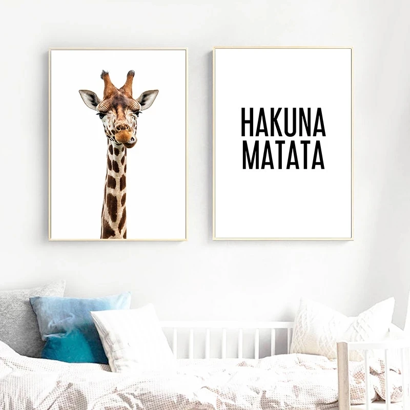 

Hakuna Matata Quotes Giraffe Canvas Painting Home Decoration Wall Art Cute Animals Poster Aesthetic Modular Picture Modern