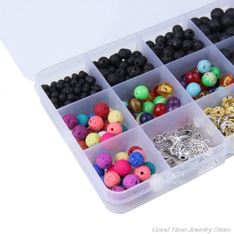 

Black Colored Lava Beads Kit with 8mm Chakra Beads Alloy Spacer Beads Bracelet Elastic Strings for Homemade Jewelry A20 21