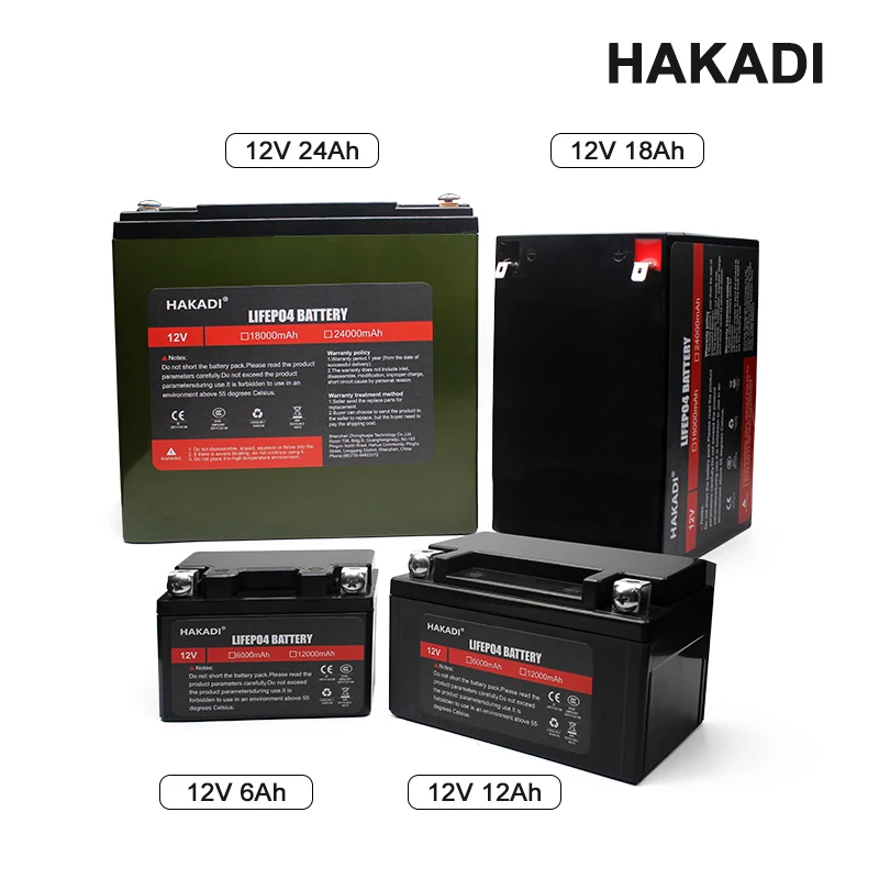 

HAKADI 12V 6Ah 12Ah 18Ah 24Ah Lifepo4 Lithium Iron Phosphate Battery Pack For Emergency Power Supply Solar Energy Storage