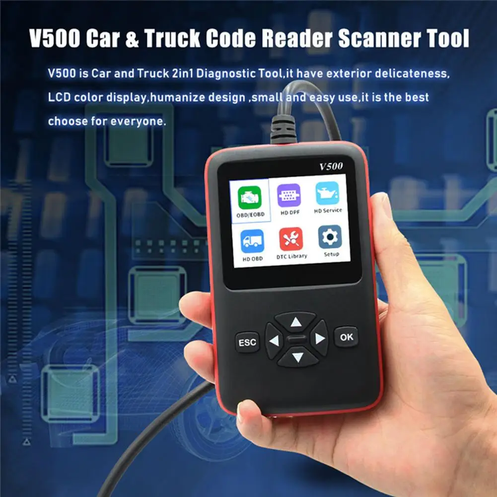 V500 OBD2/EOBD Scanner Car Engine Fault Code Reader Car Code Reader Car Diagnostic Tool Plug And Play Car Repair Tool