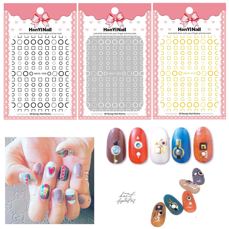 Japanese Series Black White Sticker Decals Tips Wave Nail Art Decoration Design Round Self Adhesive Sticksers For | Красота и