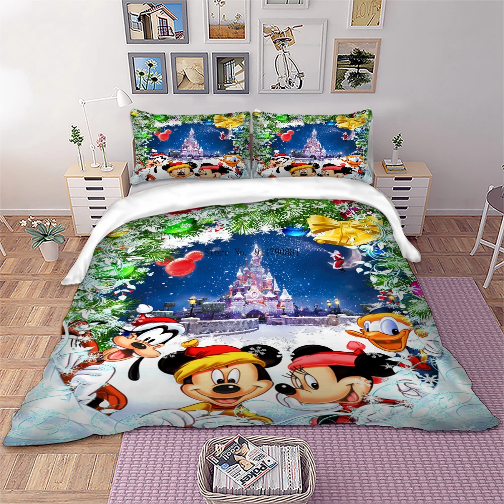 

Disney Bedding Mickey Minnie Donald Duck Christmas Pattern Duvet Quilt Cover Pillowcase Children Bedroom Holiday Dress Up
