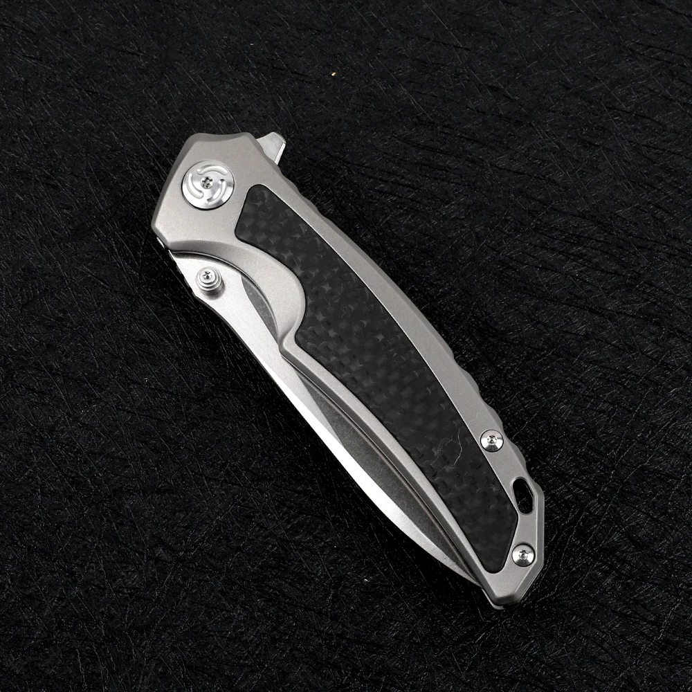 Jual Pisau Lipat Buah Alat EDC Berburu Serat Karbon Kelangsungan Hidup Taktis Pegangan Paduan Titanium Baja S35VN Portabel