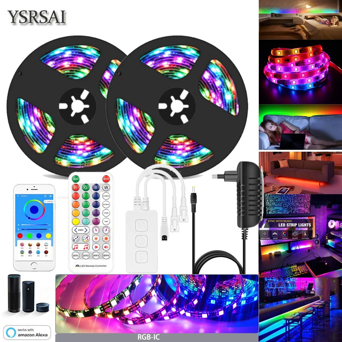 

RGB-Лента светодиодная полноцветная, SMD2811, 1-10 м, 12 В, С Wi-Fi
