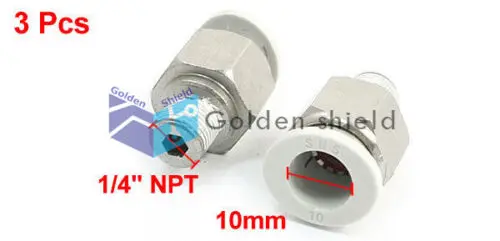 

3Pcs 10mm Tube 1/4" NPT Male Thread Push in Connecter Quick Couplers Fittings